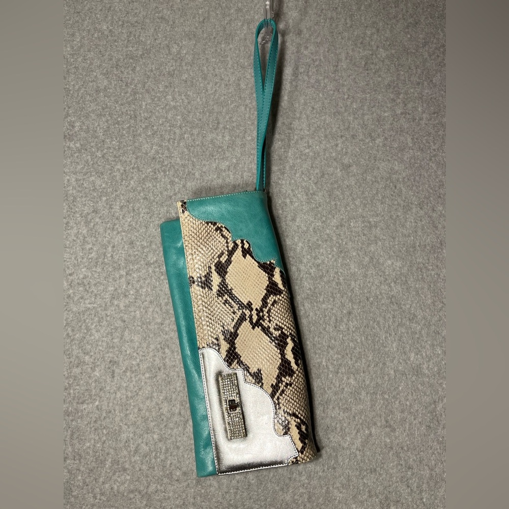 Large Leather Purse Clutch Bag Python Snakeskin T… - image 2